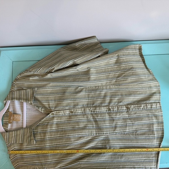 Cotton Ginny Plus Size Sage L Green Blouse Vertical Stripes and Short Sleeves - Picture 8 of 9